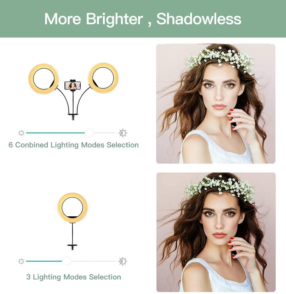 TAS-10 10 "20W LED Doppio anello luminoso Selfie Ring Light con porta di ricarica USB e staffa per cellulare per live streaming/trucco, video YouTube/Tiktok