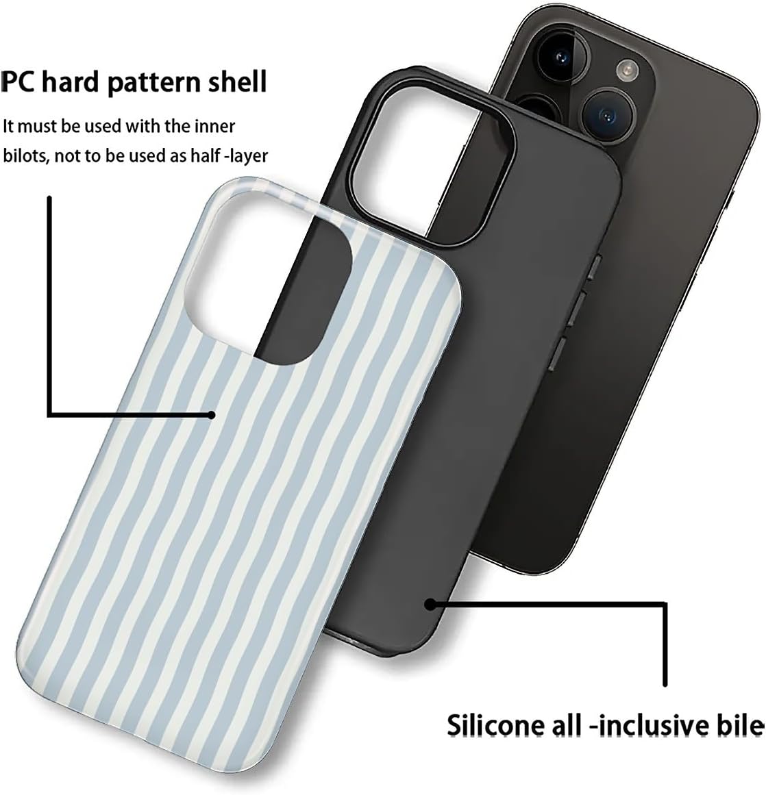 for iPhone 16 Pro Max Case,HL2 Blue Stripes Hybrid 2 Layer Hard Shell Silicone Protective Pattern Design Case - Image 3