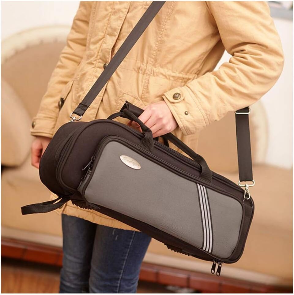 Profession Thickened 0.78inch（20mm）Sponge Trumpet Bag Brass Instrument Case bB Trumpet Cover Double Shoulder Strap Portable Brass Instrument Box Bag