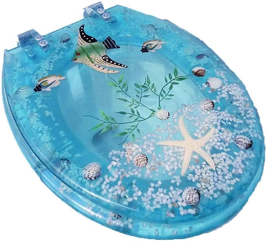 HQQSC Ocean Series Art Slow Close Resin Toilet Seat With Cover, 3D