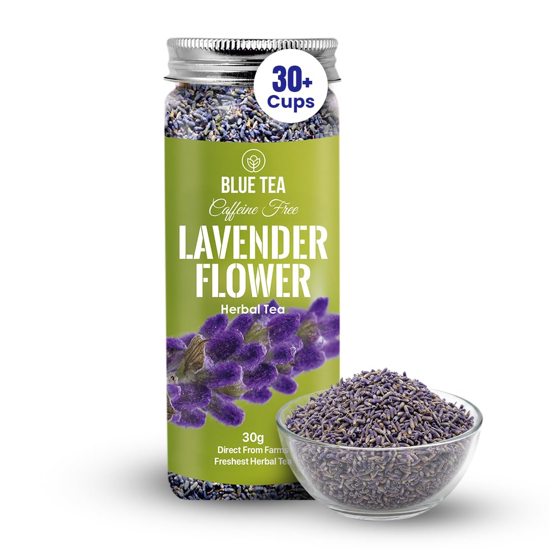 BLUE TEA - Lavender Tea - 30gm - 30 Cups | CALMING TEA | Herbal Tea - Flower Based - GMO-Free - Caffeine Free - Natural | Featured In Shark Tank | Reusable Pet Jar