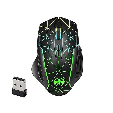 ZORBES 2.4G Wireless Ergonomics Optical Mouse 7 Keys PC Mouse 3 Adjustable DPI Wireless Gaming Mouse with USB Receiver Cool RGB Backlit for Laptop,Desktop,PC