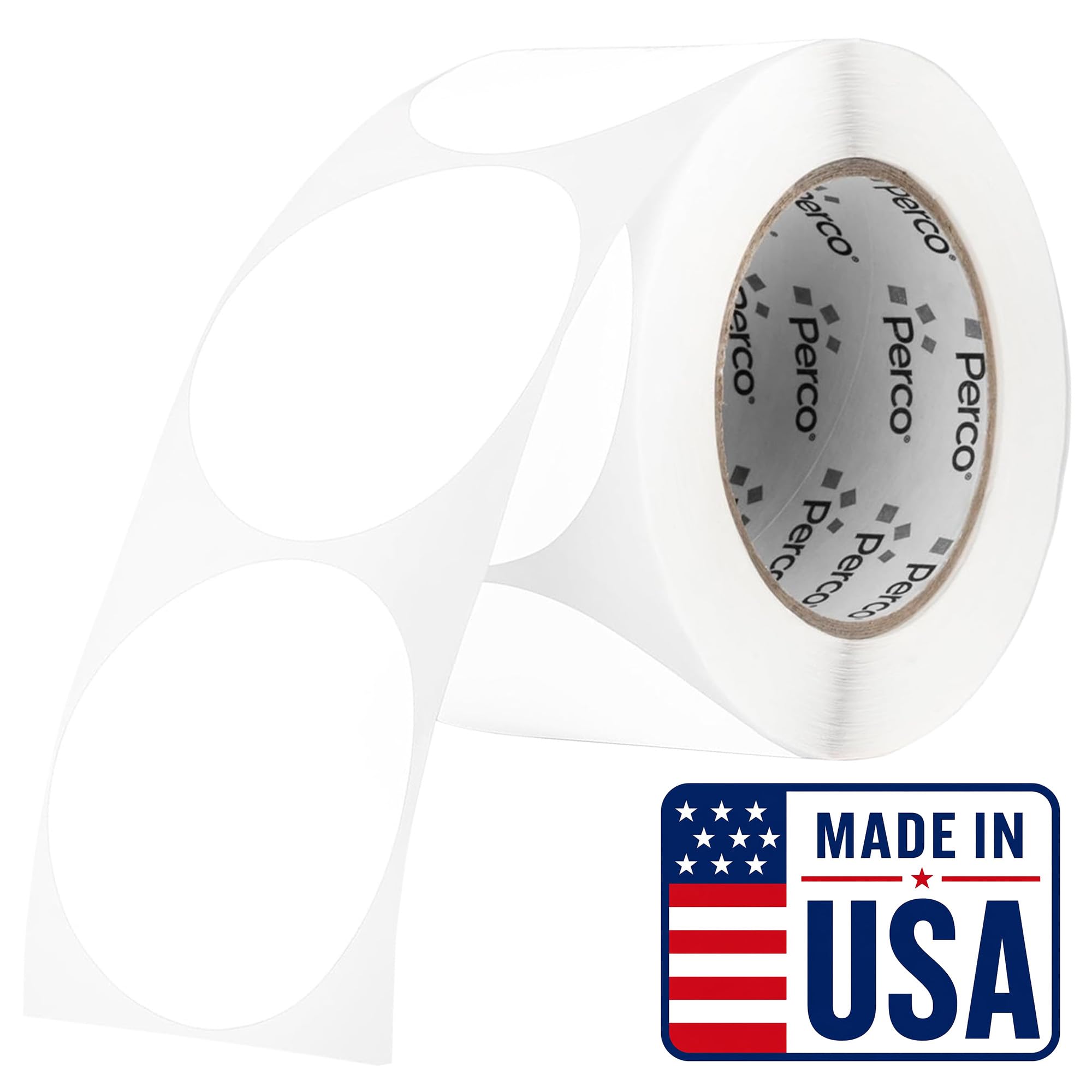 Perco White Round Circle Dot Sticker 3-Inch Labels with Perforation for Easy Tear-Off, 500 Stickers per Roll - Printable Labels for Logos, Pricing, Instructions &amp; Product Info - Made in USA