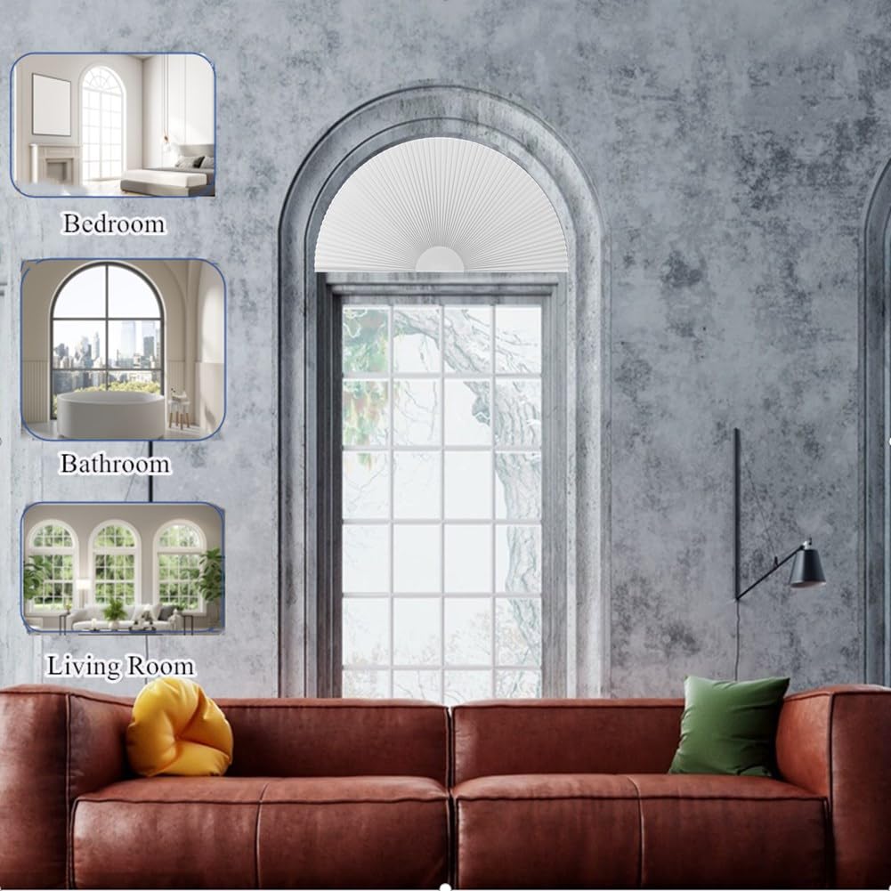 Tenda ad arco, oscurante, cellulare, semicerchio, copertura per finestra, senza trapano, a nido d'ape, senza fili, per interni, oscurante, facile da installare, blocco della luce (1, bianco, 183 x