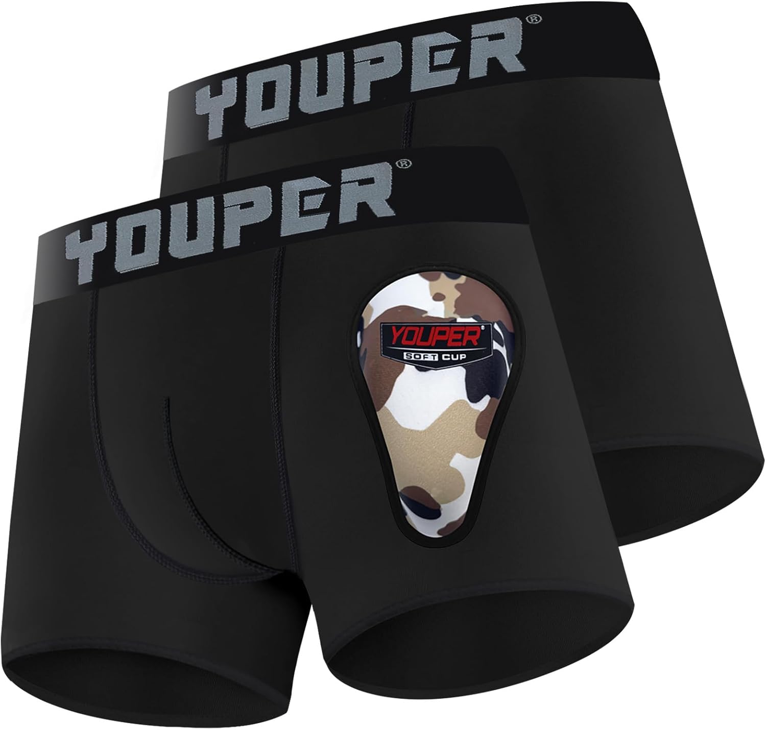 Youper 2 Pack Youth Brief with Soft Protective Athletic Cup, Youth Compression Underwear for Baseball & Football Medium Black