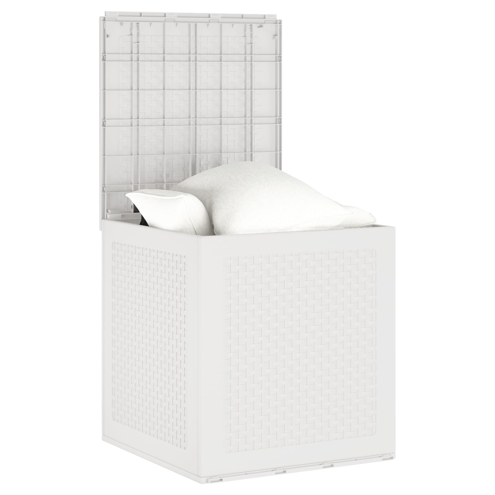 Weiße Gartentruhe aus PP Kunststoff 55x53x57 cm, Wetterfeste Aufbewahrungsbox für Terrasse Balkon Garten, Robuste Outdoor Lagerbox, UV-beständig und Wasserdicht, Einfache