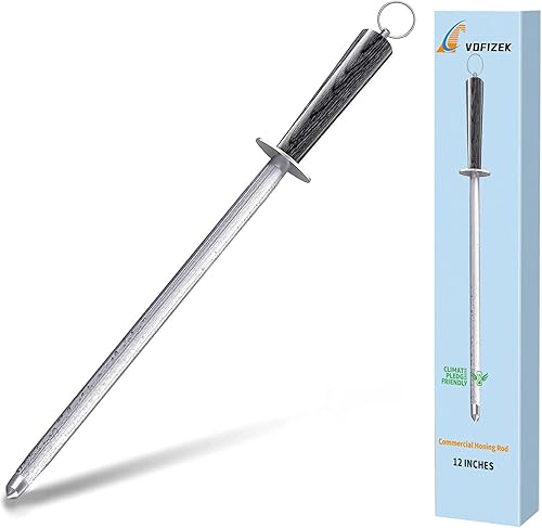 Afilador de cuchillos de 12 pulgadas, varilla de acero de aleación dura 66HRC con mango de palisandro para cuchillos