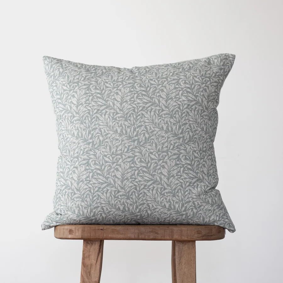 PGM DISTRIBUTORS Louie Decorative Throw Pillow Cover – Dusty Blue with Vintage Leafy Vine Pattern – 100% Cotton Accent Cushion Cover for Sofa, Bed, or Chair – Cover Only (18 x 18)