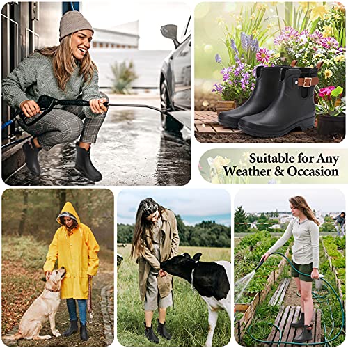 Camfosy Womens regenlaarzen, volledig waterdicht medio kalf Wellington laarzen dames originele hoge platte rubberen… - Image 4