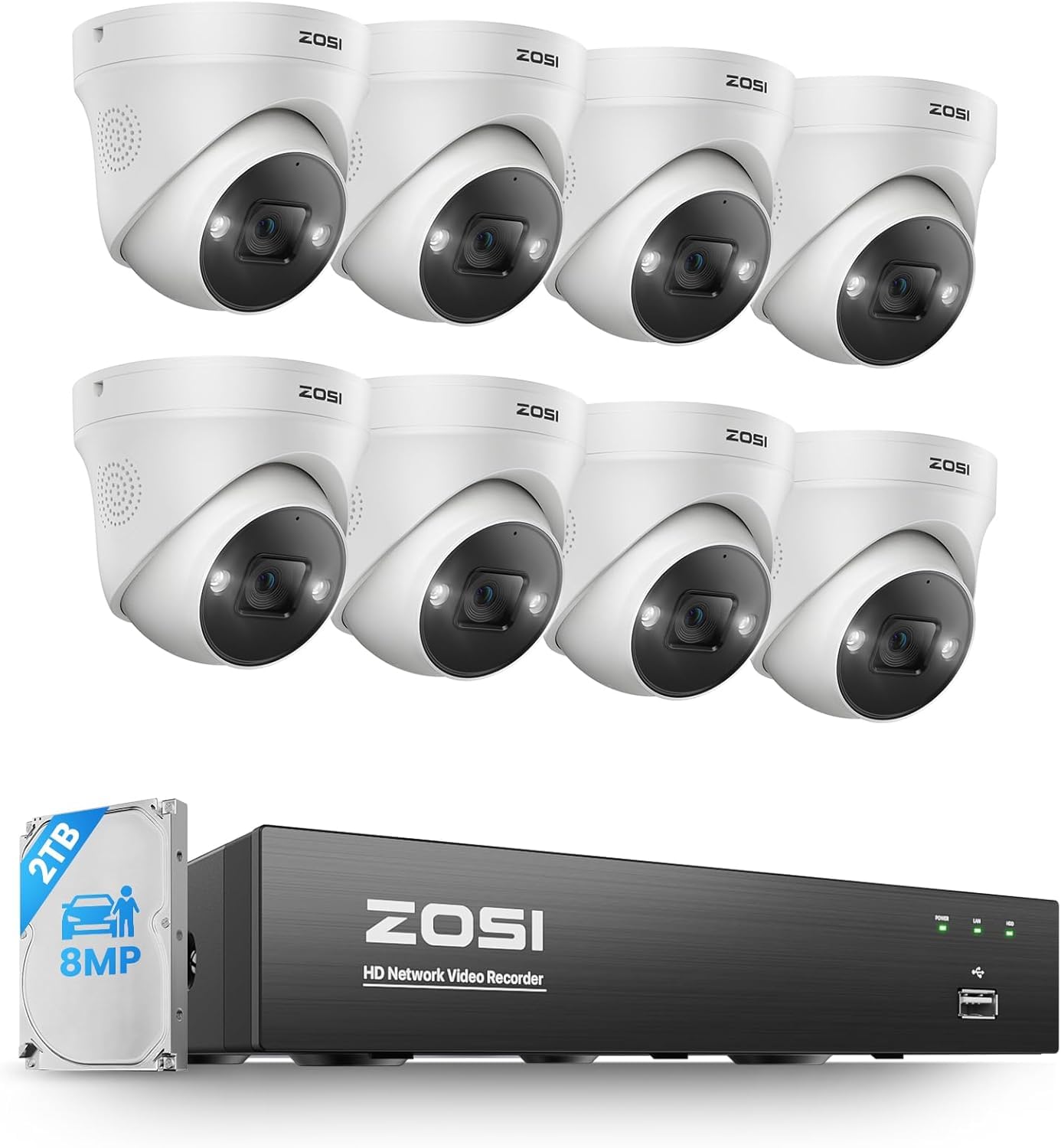 ZOSI 4K POE CCTV Security Camera System,8pcs 4K POE Camera with AI Person