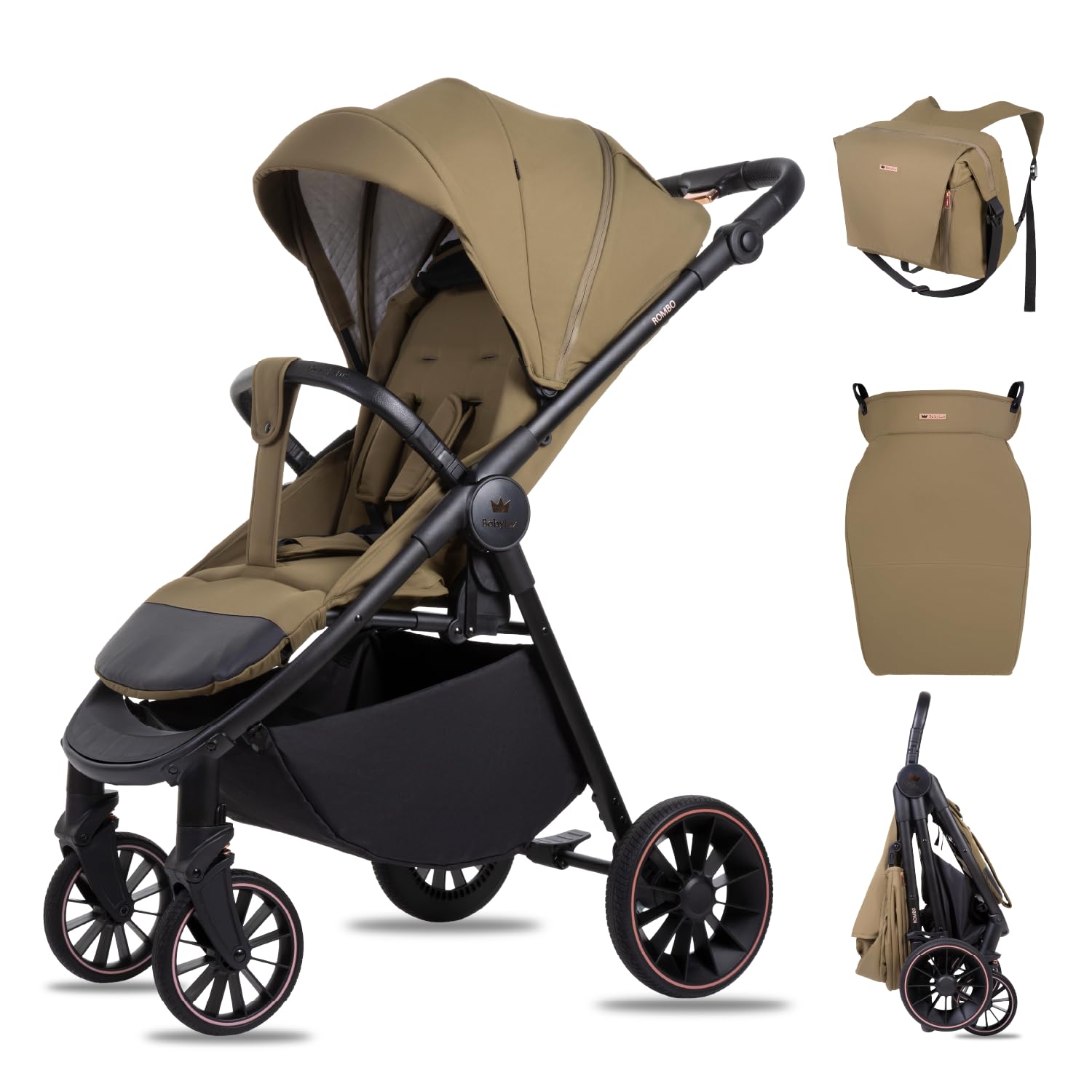 Babylux Poussette de Voyage ROMBO avec Fonction Allongée, Couleur: Olive | Poussette, Petite Et Légère, Poignée Télescopique, Pliage Compact, Sac À Langer, Sac De Voyage Et Autres Accessoires