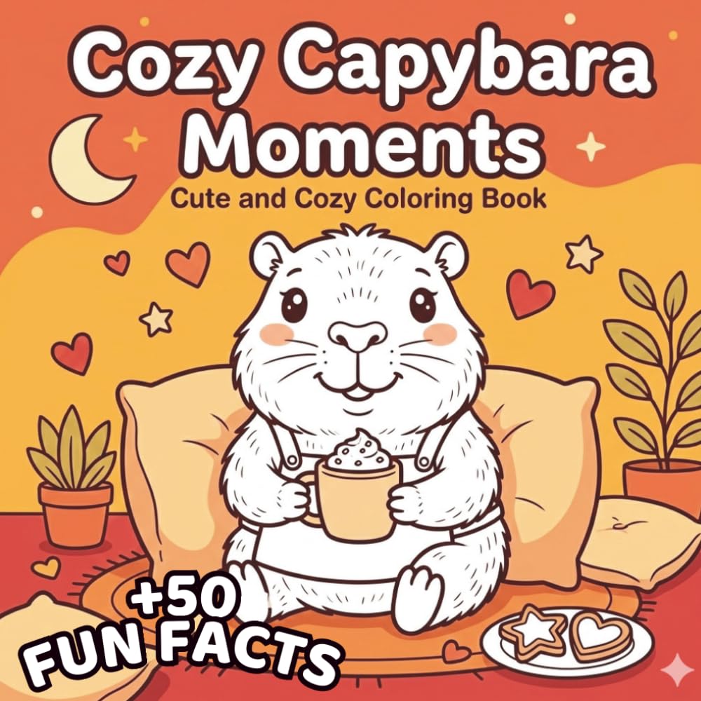 Cute Capybara Coloring Book with Fun Facts: 50 Cozy Capybara Coloring Pages | Adorable Animal Coloring Book for Kids