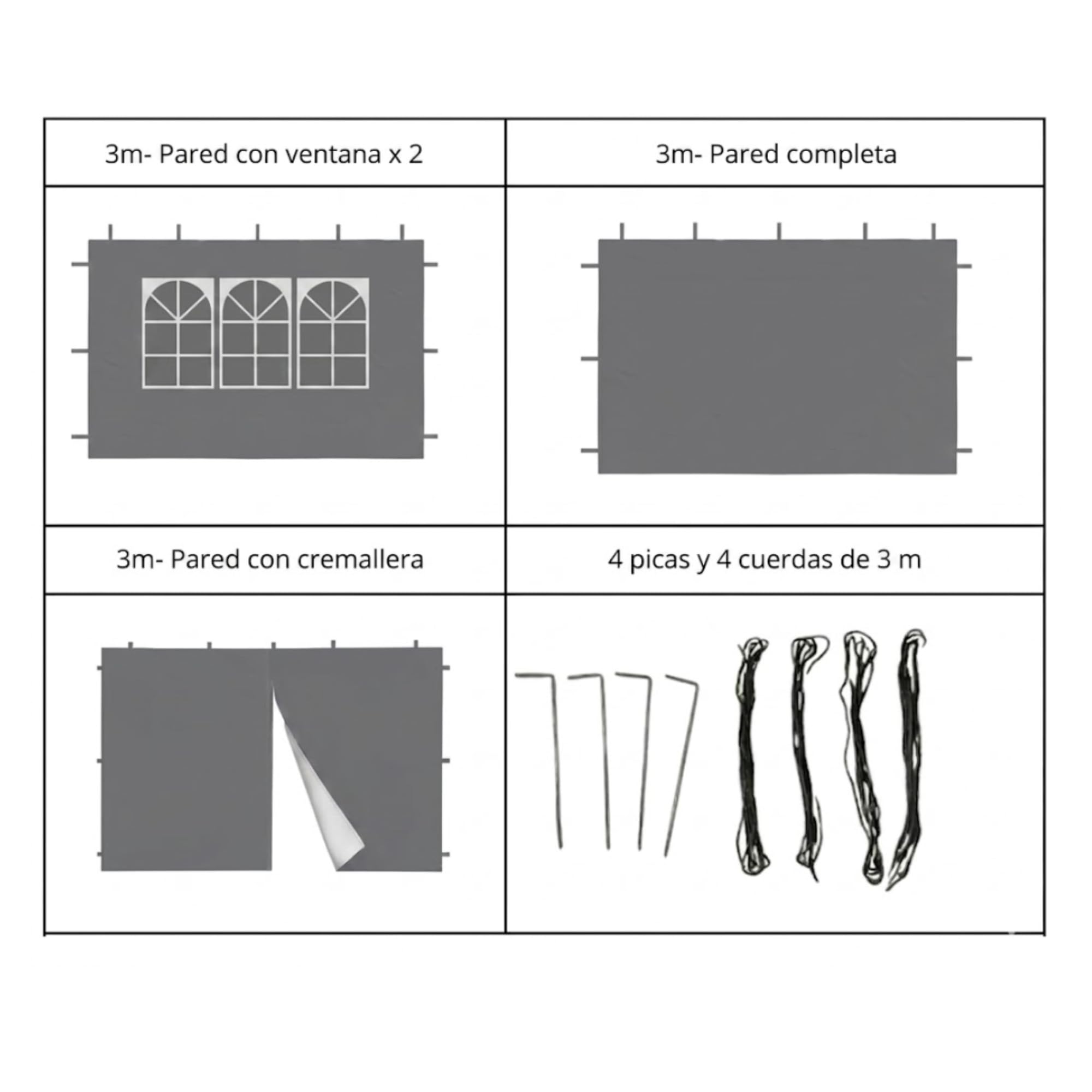 Lot de 2 tonnelles Pliantes 3 x 3 m Grises – 4 parois avec fenêtres et Porte, Toile Oxford 210D imperméable et Anti-UV, Structure en Acier – Sac et kit de Fixation Inclus