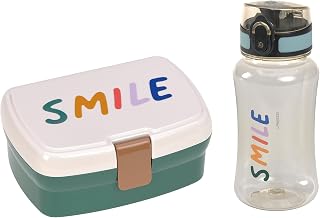 Lässig Set de fiambrera y botella para beber - Set de almuerzo con fiambrera y botella para beber (460 ml)/Little Gang Smile verde oceano