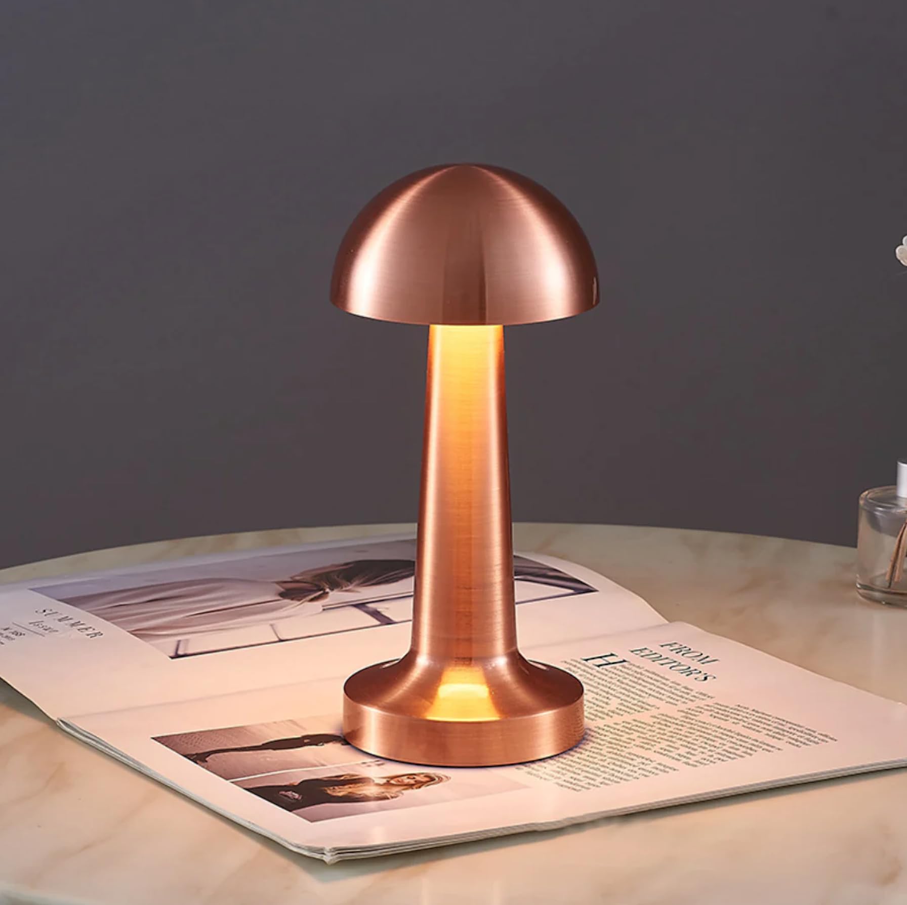NYRWANA Table Lamp | 2000mAh Battery | Home Decor, Lamp, Lamps for Bedroom and Living Room, Stepless Dimming, 3 Colour Touch Control, USB-C Charging, Rakhi Gift for Brother & Sister (Metal-Rose Gold)