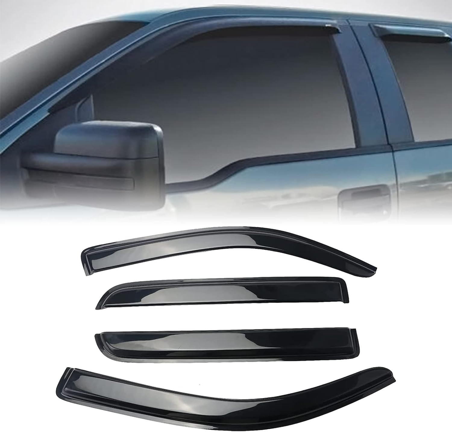 4-Piece Smoke Tinted Window Visors For 04-08 Ford F150 Supercrew & Lincoln Mark LT – No-Drill 8 thumbnail image