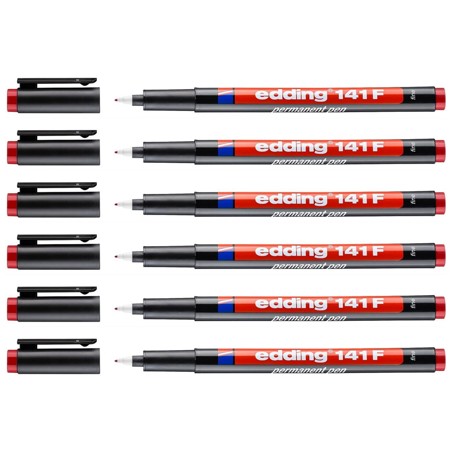 Edding - Fieltros permanentes 141F (punta fina, 6 unidades), color rojo