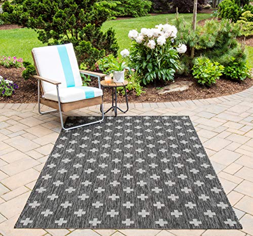 Novogratz By Momeni Villa Collection Umbria Indoor/Outdoor Area Rug, Charcoal, 5'3" X 7'6" Size Mat For Living Room, Bedroom, Dining Room, Nursery, Hallways, And Home Office #TOP4