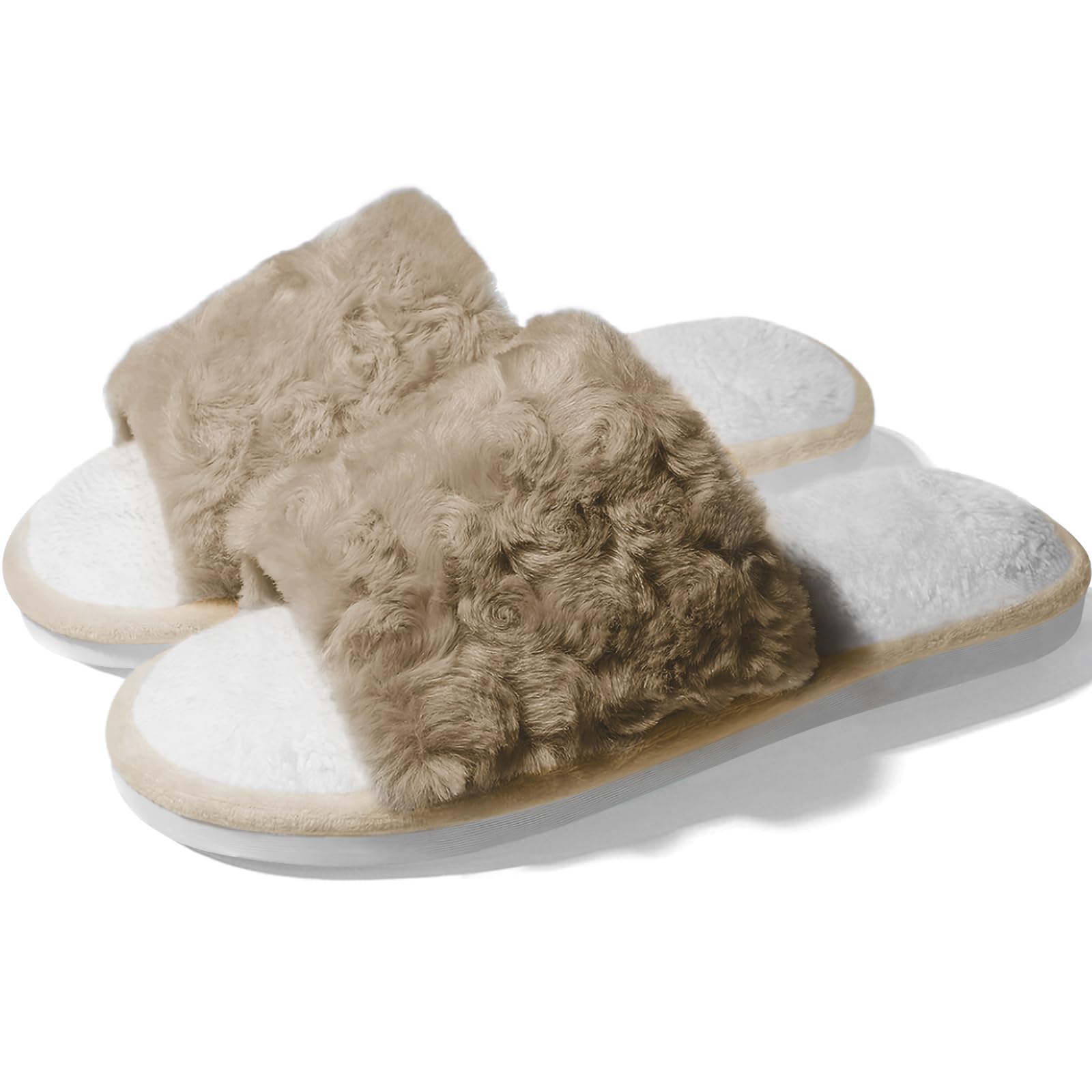 Women Fuzzy Slippers Indoor Cozy Memory Foam Slip On Cute House Slippers Slides Shoes Open Toe Gifts for