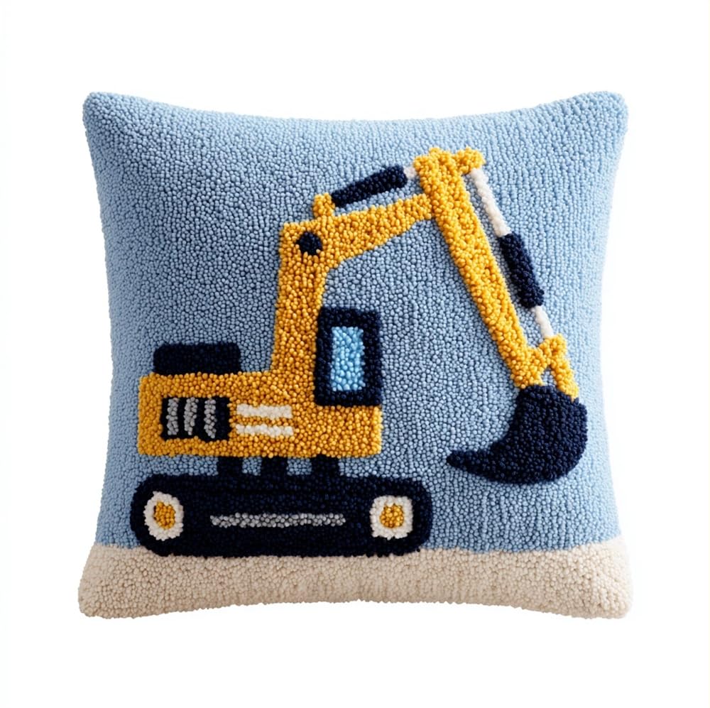 kitphoenix Latch Hook Cushion Kit -Cartoon Excavator