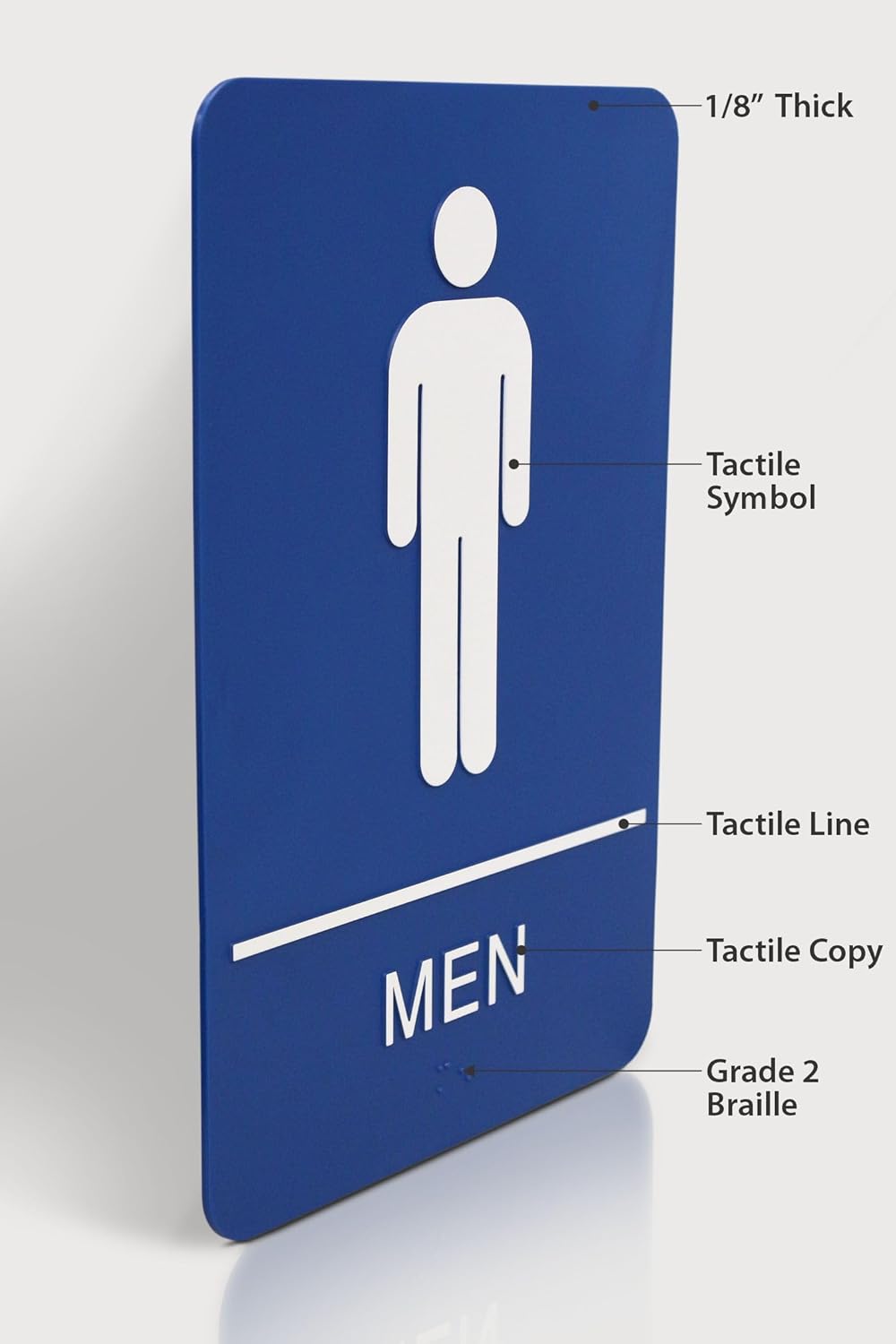 Headline Sign 5209 Men's Restroom ADA Sign with Grade 2 Braille and Tactile Graphics, 6" x 9", Blue/White, Made in USA