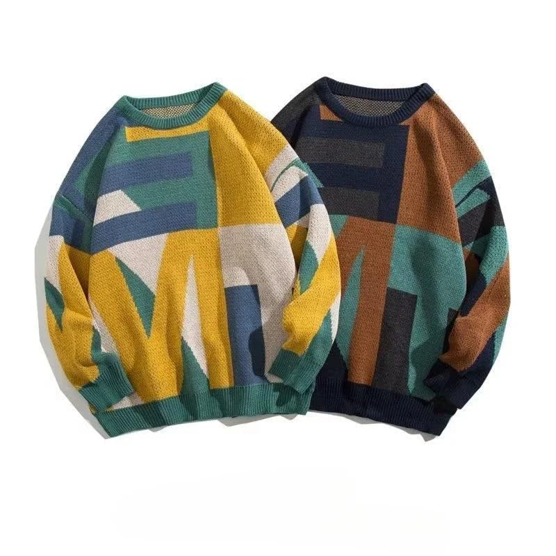 Korean Long Sleeve Knitwear Loose Fit Woven Casual Men's Knit Sweater Top Harajuku Pullovers Male3