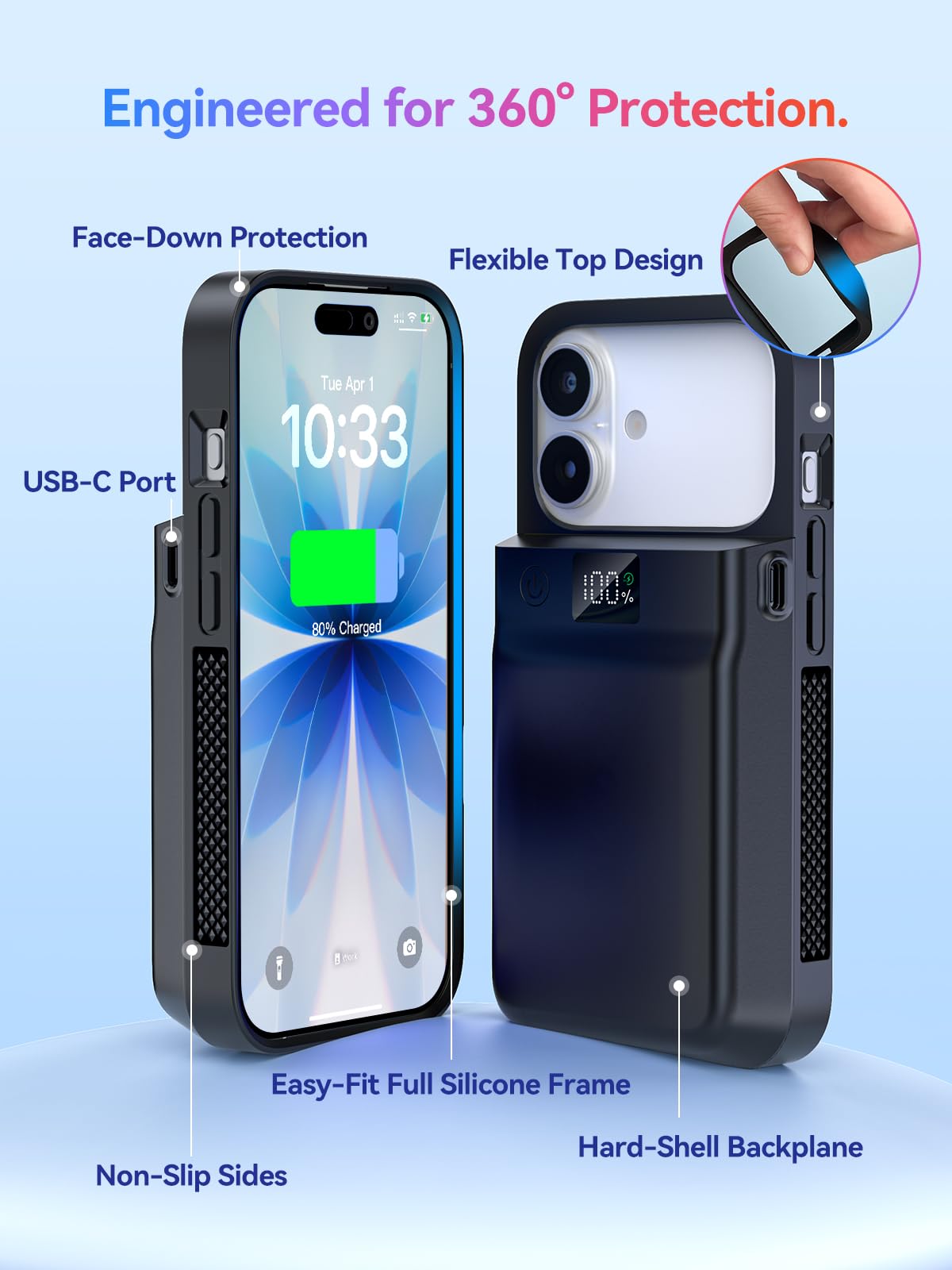 GagaKing Custodia con batteria per iPhone 17 Pro/ 17, 9300mAh 20W Ricaricabile batteria, caricatore portatile per iPhone 17 Pro/ 17(6,3"), Nero