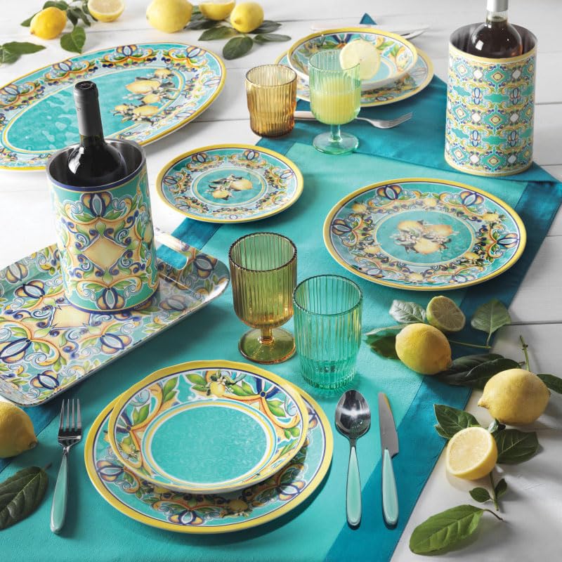 Assiette Petit Déjeuner Brandani - Motif Fruits Marin Reef Bleu Ciel - Mélamine 21,5cm - Neuf