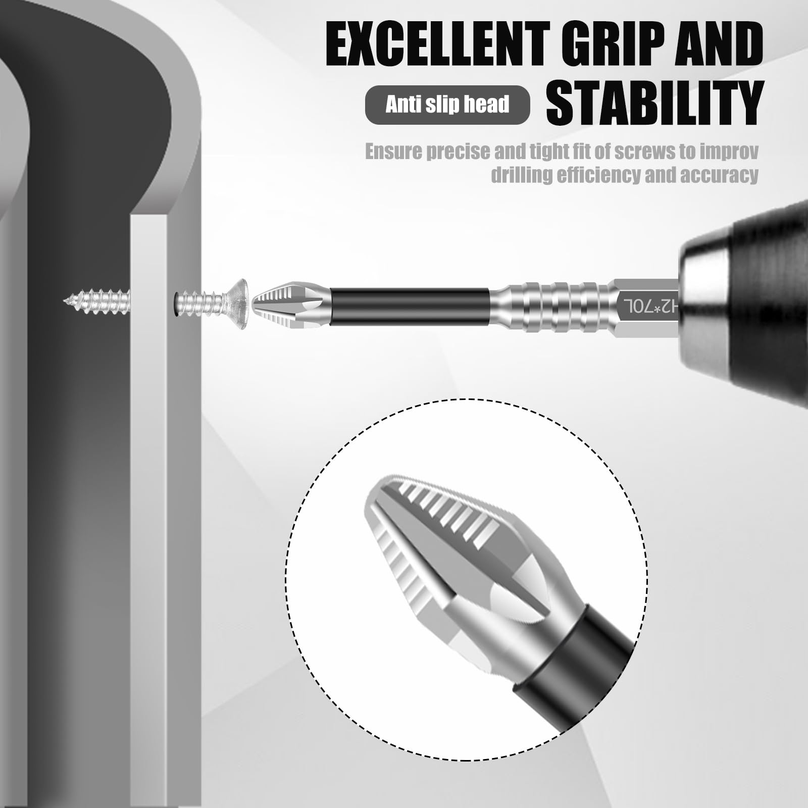 24 punte per cacciavite a percussione in lega con denti antiscivolo Phillips Set di punte magnetiche lunghe per trapano magnetico Set di punte per trapano elettrico 25+50+65+70+90+150mm