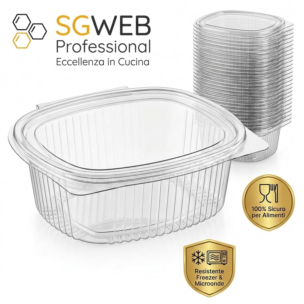 Contenitori Ermetici per Alimenti [100 Pezzi] 500ml - Vaschette in Plastica per Alimenti Usa e Getta, Contenitori per Freezer Monoporzione e Microonde, Vaschetta Ovale con Coperchio
