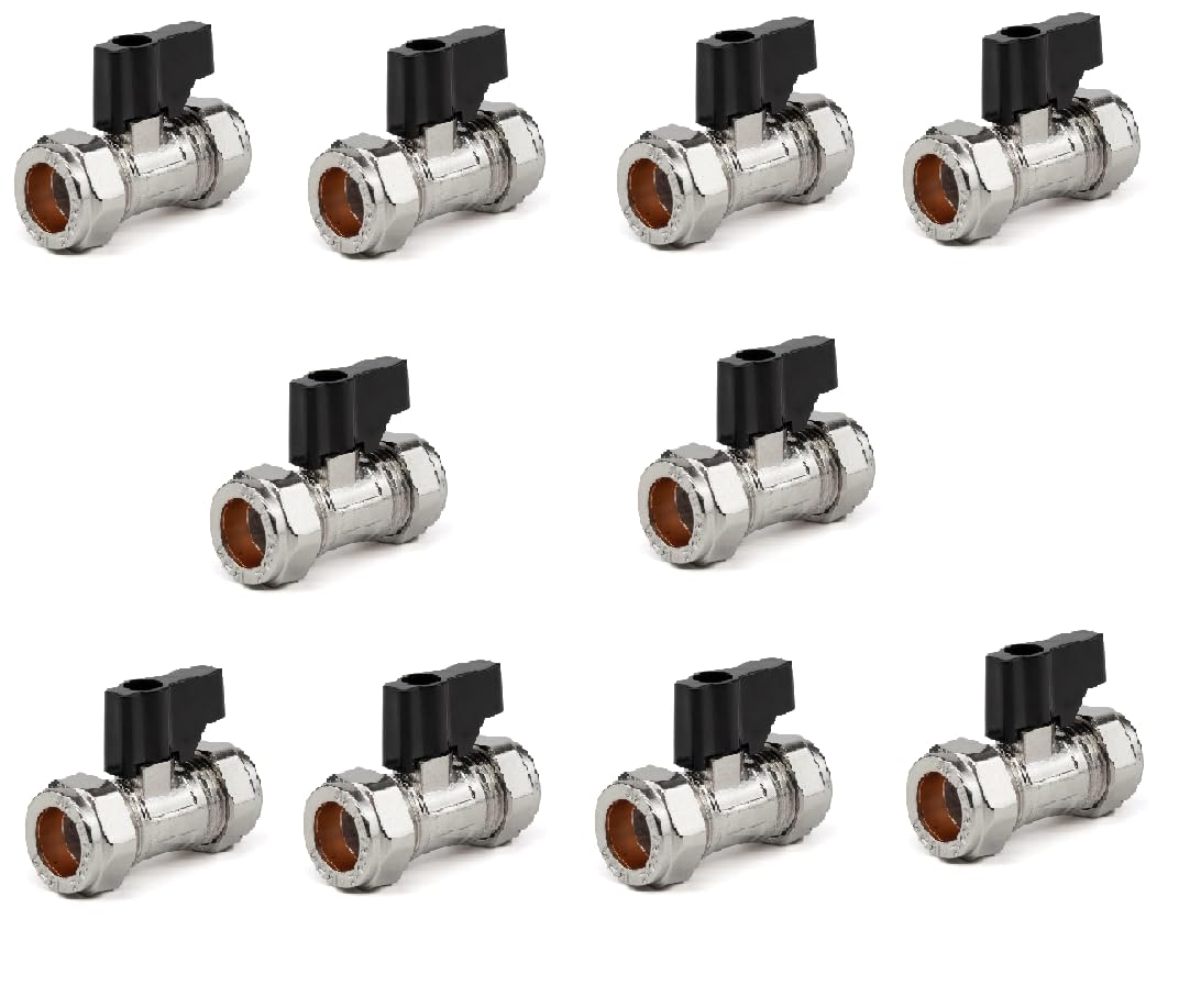 TC 15mm Compression Isolation Valve with Black Lever Handle Thumb Turn Bolofix Isolating Valve WRAS Approved - Pack of 10