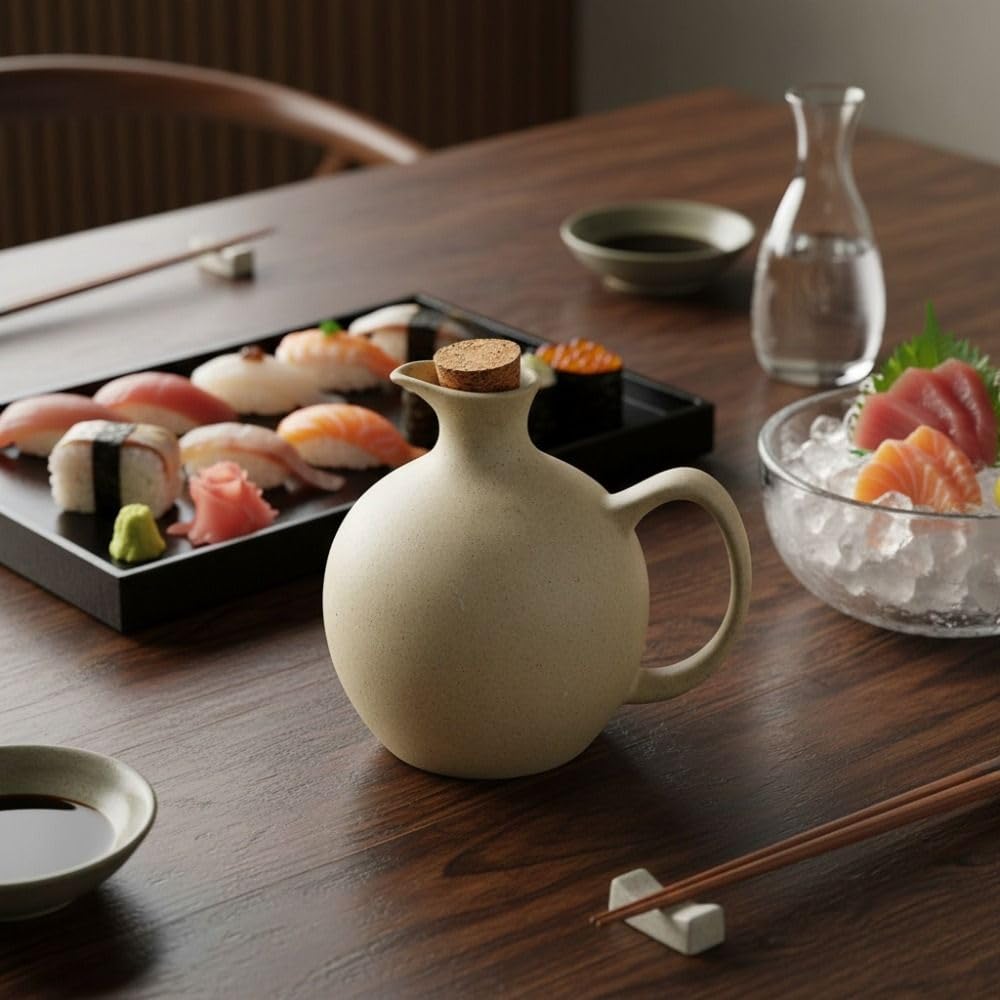 Botella de salsa de soja de cerámica con tapa, dispensador de vinagre de estilo japonés, accesorio de cocina rústico para servir salsa, condimentos y aderezos
