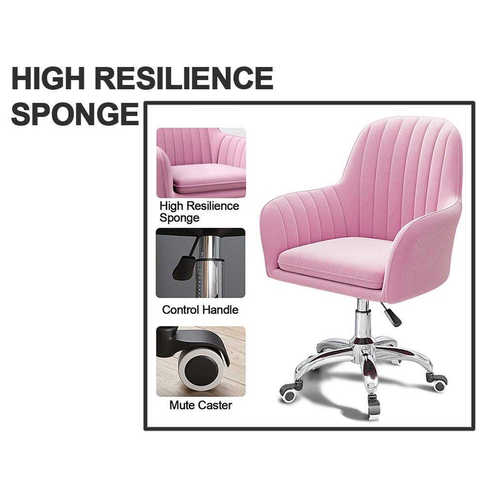 Sedia da ufficio in velluto con supporto lombare, moderna, girevole, con base, ergonomica, per soggiorno, camera da letto, ufficio, studio di toeletta, giallo, giallo