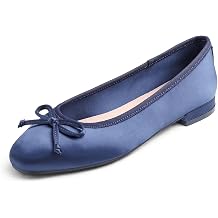 FEVERSOLE Womens Square Toe Low Heel Flats Silky Soft Elegant Shiny Dress Pump Shoes