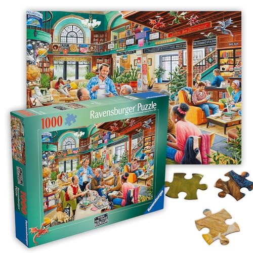 Ravensburger - Turn The Page Bookclub - 1000 Piece Jigsaw Puzzle - Stunning, Vivid Colors - Inspired Bookclub, Library, Coffee Shop Scene - Puzzles for Adults