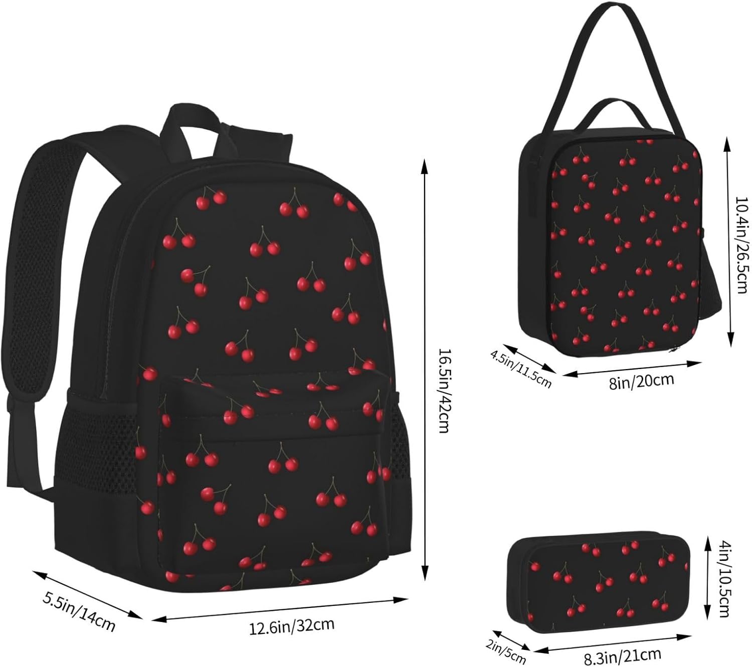 Cherry Black Backpack 3PCS Backpack Set 17 IN Computer backpack Laptop Backpack