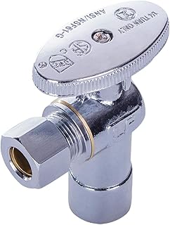 MIDLINE VALVE 81212QS-OM Water Supply Stop Valve with Quarter Turn Wheel; Lead Free; One Piece Design; Angle Shut-off for Toilet, Sink, Dishwasher; 1/2 in. Sweat x 3/8 in. O.D. COMP; Chrome Plated Brass