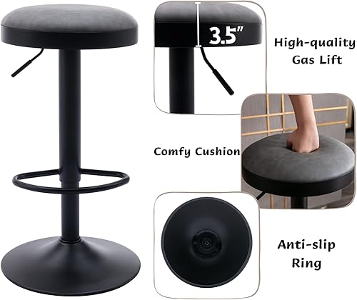Miniatura 3 de CIMOTA Swivel Round Bar Stools Set of 2 Backless Adjustable Counter Height Barstools Modern Industrial PU Leather Bar Stool Chair for KitchenHome