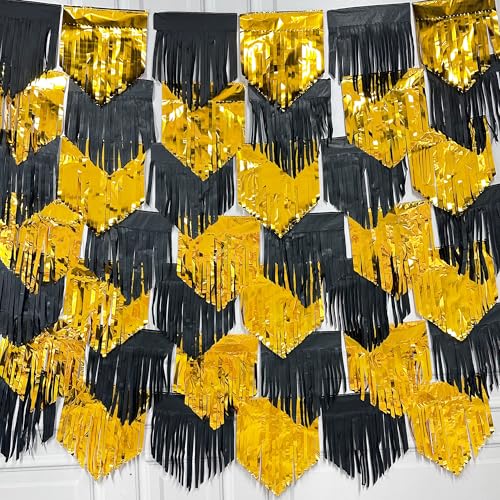 Black Gold Tassel Backdrop Tissue Paper Metallic Foil Fringe Tinsel Garland Streamers Bunting Banner for Graduation Bachelorette Anniversary Birthday Engagement Wedding Party Decorations Supplies Black Gold Tassel Backdrop Tissue Paper Metallic Foil Fringe Tinsel Garland Streamers Bunting Banner for Graduation Bachelorette Anniversary Birthday Engagement Wedding Party Decorations Supplies