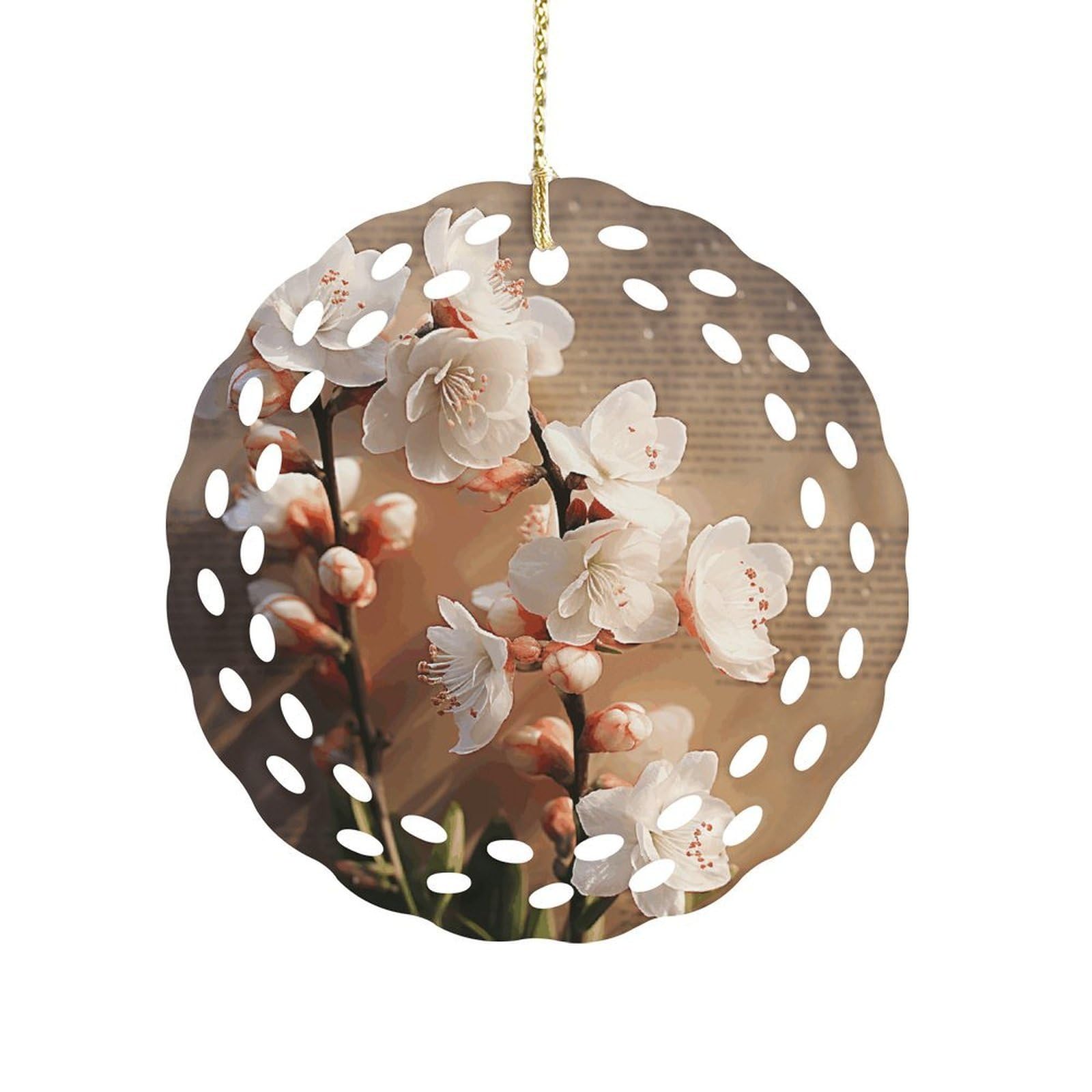 Btcowzrv Style A Peach Blossom Ceramic Ornament,Round Ornaments With Hole Easy To Hang,Hanging Ornament For Wedding Party Home Window Garden Christmas Day Decor