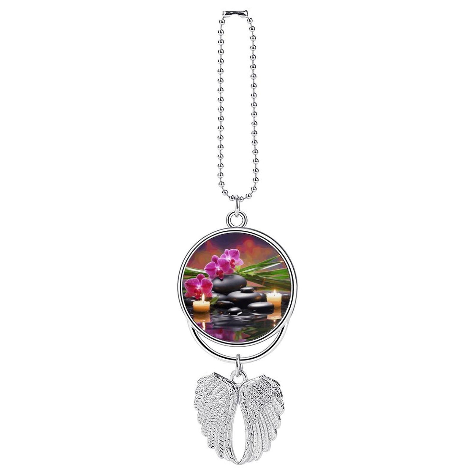 Flowers in Fountain Massage Stones And Bamboo Car Hanging Ornament Pendant Funny Rear View Mirror Accessories Metal Hanging Car Charm Cute Auto Interior Hanger Decoration Car Interior Decoration for W