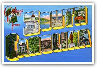 GREETINGS FROM SOUTH CAROLINA vintage reprint postcard set of 20 identical postcards. Large letter US state name post card pack (ca. 1930's-1940's). Made in USA.