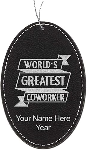 Miniatura 4 de LaserGram Personalized Christmas Ornament, World's Greatest Coworker, Faux Leather, Custom Laser Engraved Gift Idea (Oval Shape, Rustic)