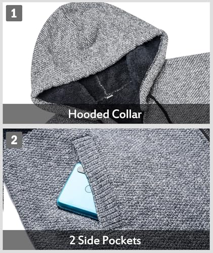 Image of LLdress Mens Knit Cardigan Sweaters Sherpa Lined Full Zip Hoodie With Pockets