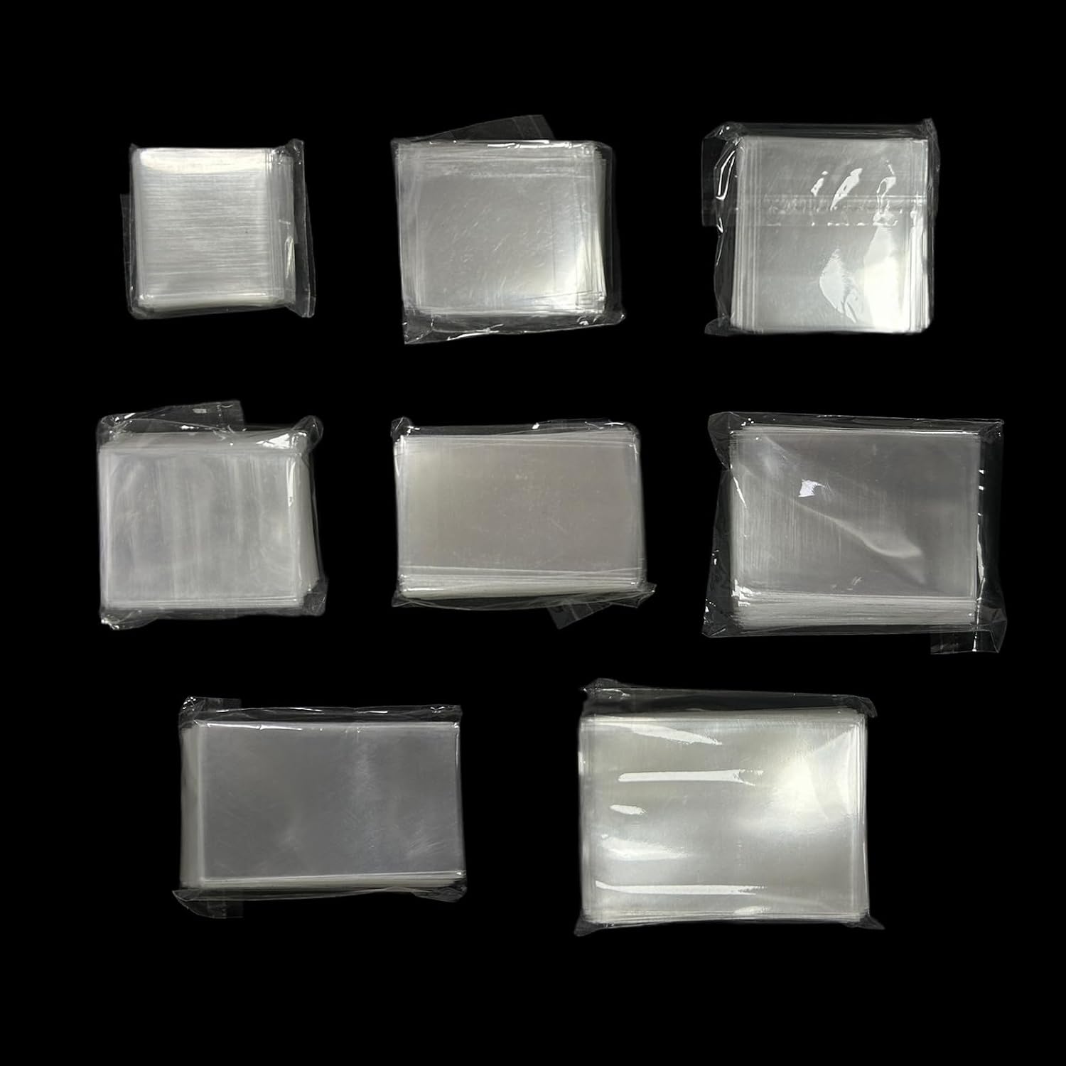 800Pcs 8 Sizes OPP Stamp Protection Bags, Stamp Collecting Supplies, Clear Stamp Storage Pocket Sleeves for Collection, Philatelic Storage and Display, Thickness 3 Mils