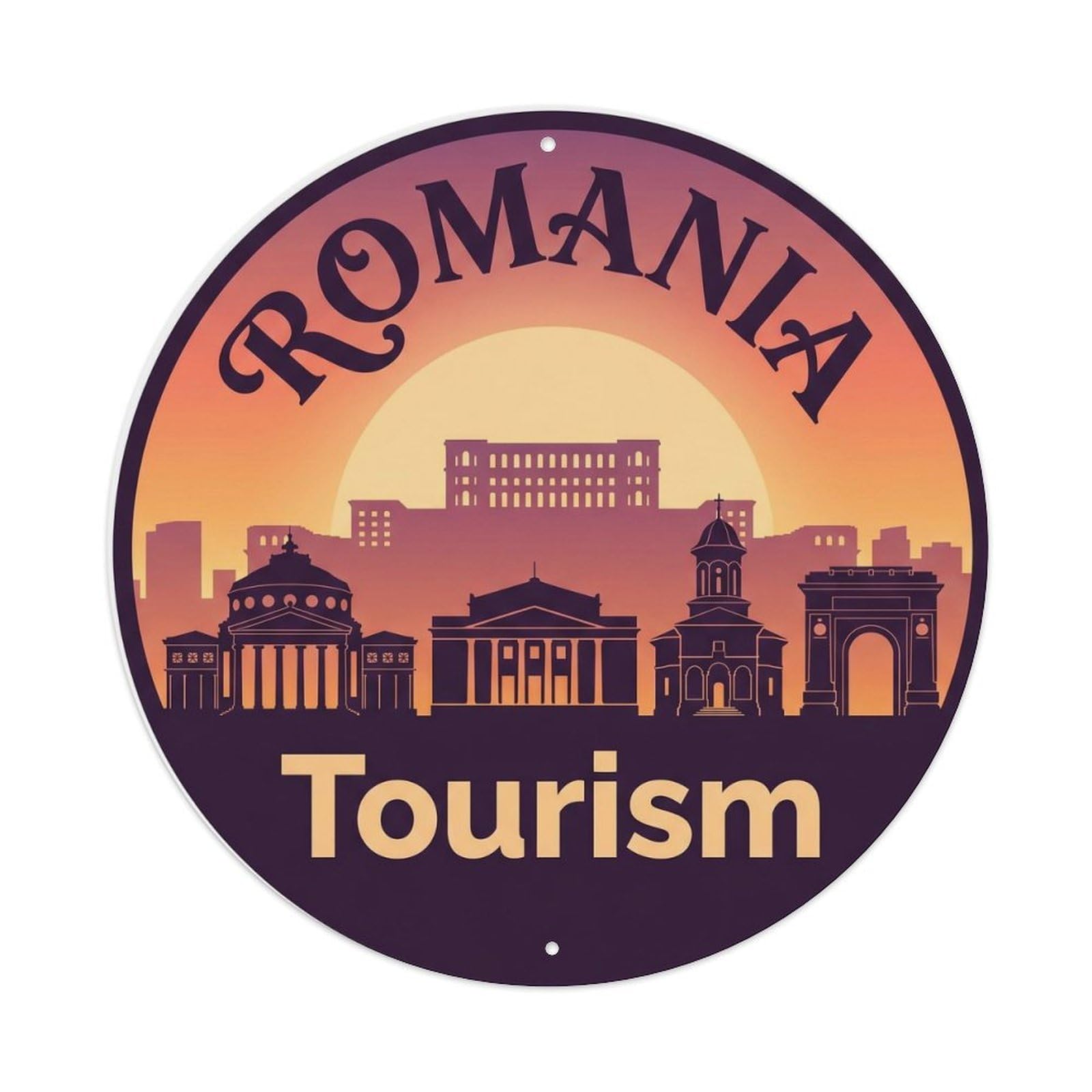 Vintage Travel Romania Skyline Tourism Metal Tin Sign