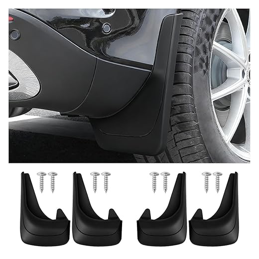 Craedli 4PCS Car Mud Flaps, 12"×8.5" Universal Bendable Auto Splash Guards Set with Screws, Flexible Vehicle Front & Rear Mudguard Protection Accessories for SUVs, Trucks, Cars (Black)