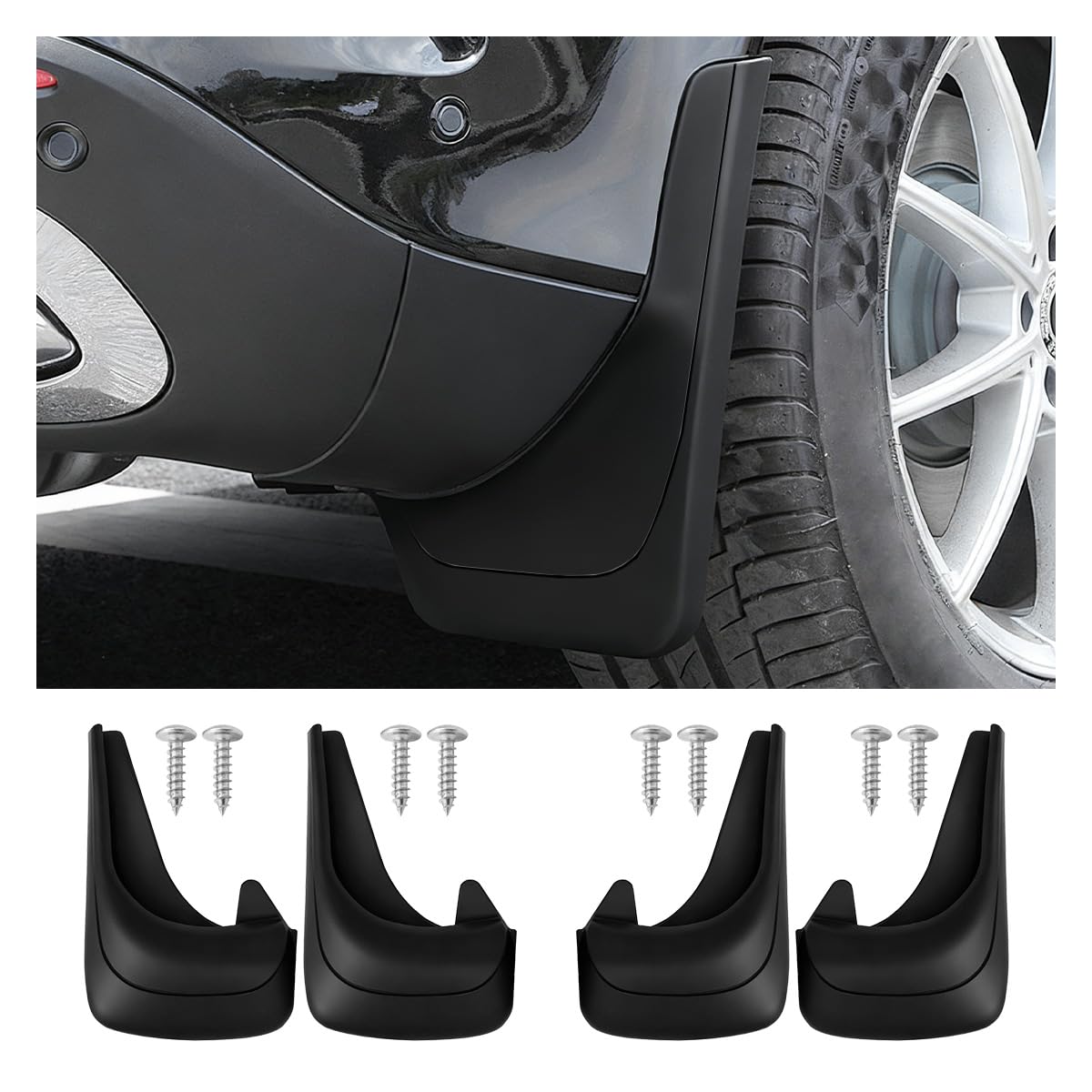 Photo 1 of Craedli 4PCS Car Mud Flaps, 12"×8.5" Universal Bendable Auto Splash Guards Set with Screws, Flexible Vehicle Front & Rear Mudguard Protection Accessories for SUVs, Trucks, Cars (Black)