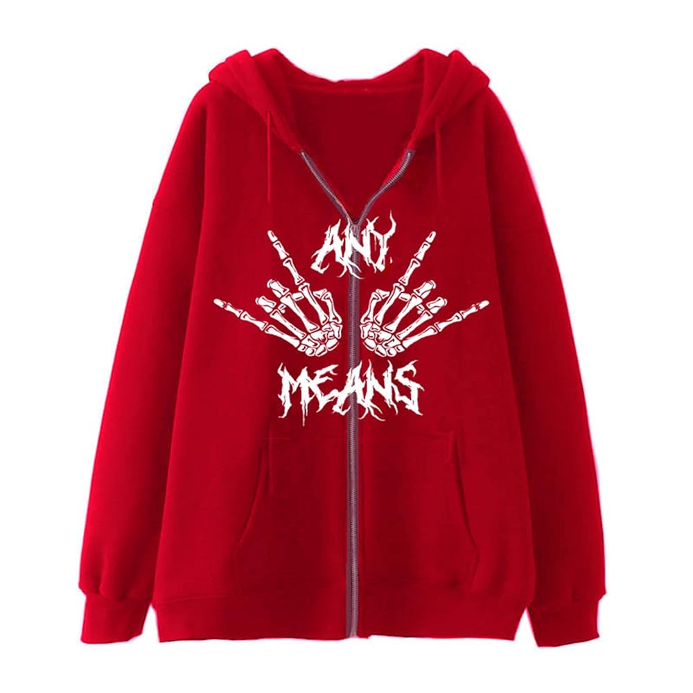 FeMereina Women Zip Up Hoodie Y2k Vintage Graphic Skull