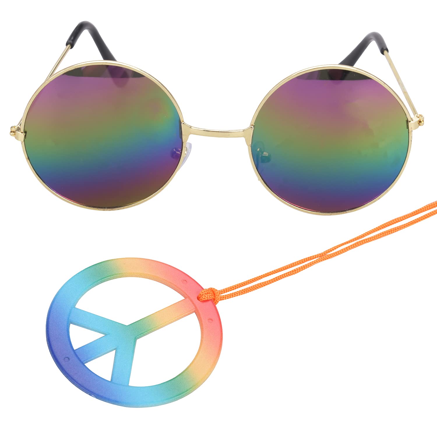 Fvomye Hippie Costume Set Retro Hippie 60's Style Circle Glasses with Peace Sign Necklace for Hippie Dressing Accessories Party Supplies